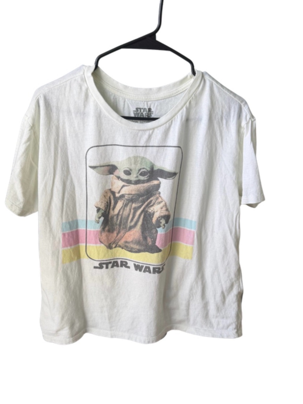 Star Wars Womens Grogu Graphic Tee in Cream with Pastel Stripes XXL